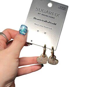 Gold Heart Earrings Pave Rhinestone 1 Pair Sugarfix by Baublebar